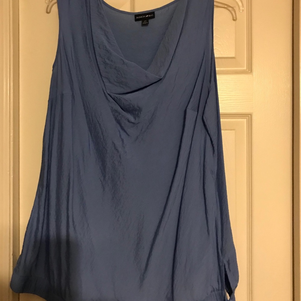 Blue Cowl Neck Sleeveless Blouse